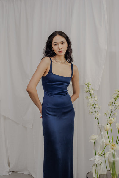 Marineblaues Seidenkleid „Monia“