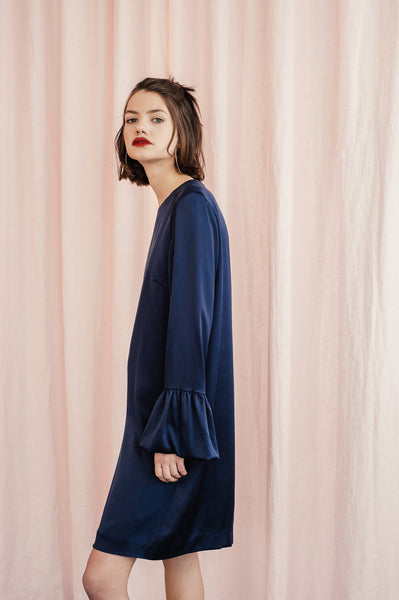 Navy silk dress "Hilda"