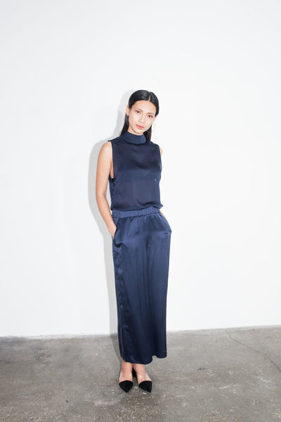 Navy silk pants "Jette"