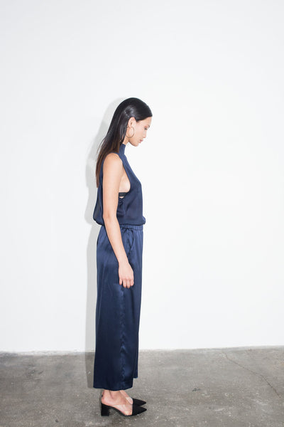Navy silk pants "Jette"